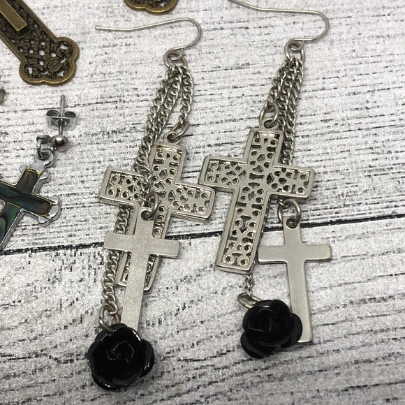 Bundle lot 3 cross statement earrings dangle drop casual dressy festival goth. - Picture 2 of 4